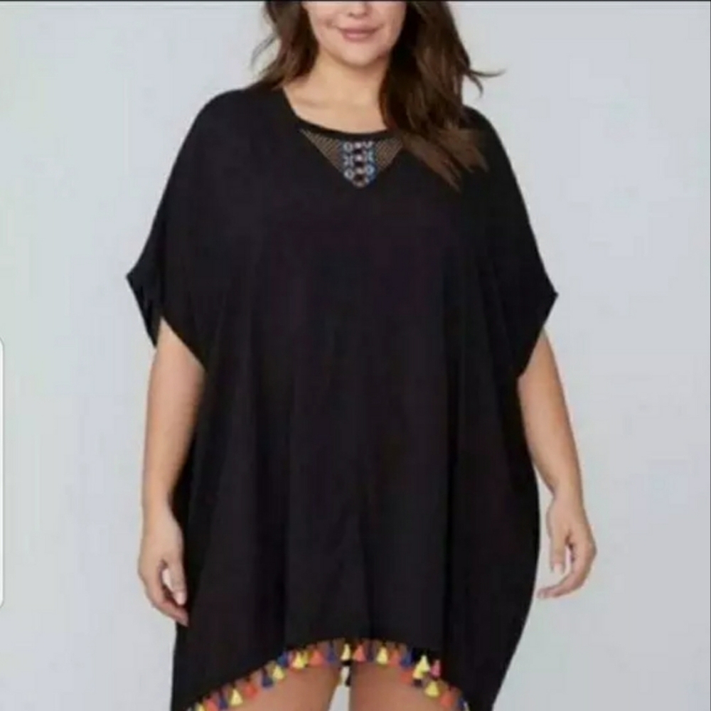 Lane Bryant Cacique Black Swim Dolman Coverup